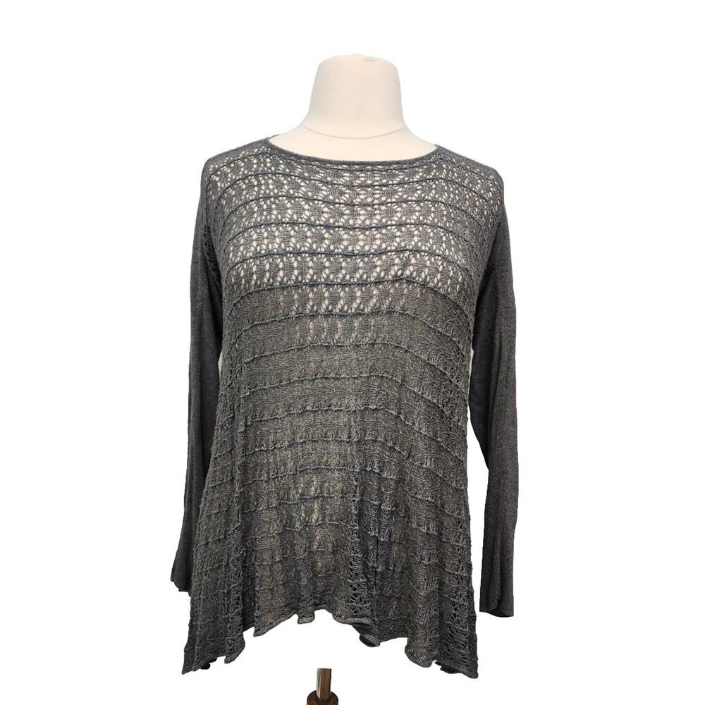 Grace & Lace Long Sleeve Lightweight Crochet Viscose Hi Lo Tunics, Size Large